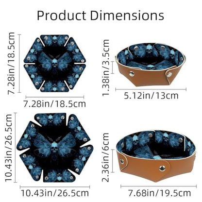2Pcs PU Dice Holder Folding for RPG DND Table Games, Dice Trays Storage Box Portable Folding Rolling Dice Tray, Blue Moth Skull - color: Multi 10
