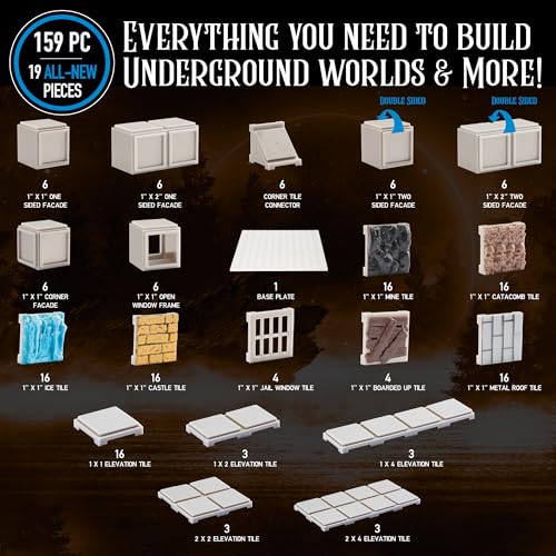 Monster Adventure Terrain - NEW! Dungeon Builder Set (159pc) - 3D Interchangeable Dungeon System w 19 New Tiles - Build Modular Worlds in a Snap & Elevate Your Campaign - Compatible with DND - color: Dungeon Builder Set