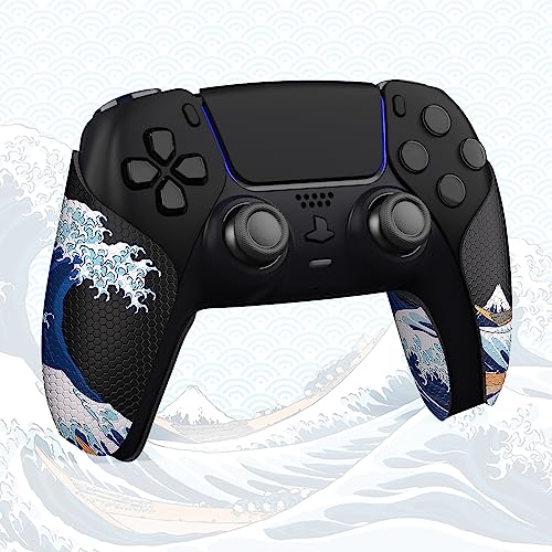 eXtremeRate PlayVital Anti-Skid Sweat-Absorbent Controller Grip for ps5 Controller, Professional Textured Soft Rubber Pads Handle Grips for ps5 Control - The Great Wave Off Kanagawa - color: The Great Wave Off Kanagawa