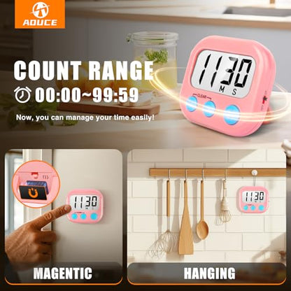 2 Pack Kitchen Timers Loud Ring Digital Timers for Cooking Magnetic Pink - color: Pink