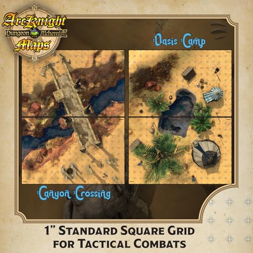 Arcknight Desert Adventures Roleplaying D&D Battlemaps; 16 Modular RPG Maps in 8 Double-Sided Pages, 1" Square Grid, Modular & Versatile Design for Tabletop Gaming - for Dungeons & Dragons & More - style: Desert Adventures