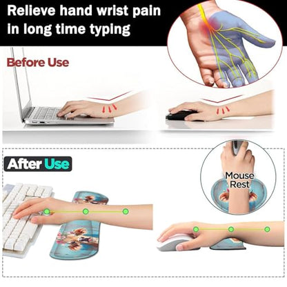Large Gaming Mouse Pad+ Keyboard Wrist Rest Set, Ergonomics Memory Foam Mouse Mat Wrist Rest Support for Home Office, Waterproof Extended Mousepad 31.5x11.8in, Cute Cow Desk Pad - color: Yvb-mousepad-9-f-157