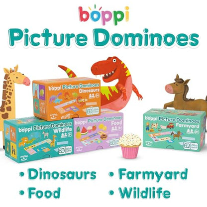boppi Dominoes Set Picture Game for Toddlers - Colourful Dinosaur Themed Montessori/STEM Dominoes for Children - Games for 3 Year Olds and Up - style: Dinosaurs