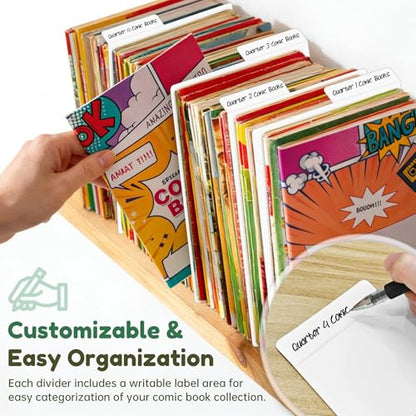 Comic Book Dividers, Thick Cardboard Card Separator Comic Book Dividers for Comic Book Storage Boxes Office Supplies (25, White, Large)