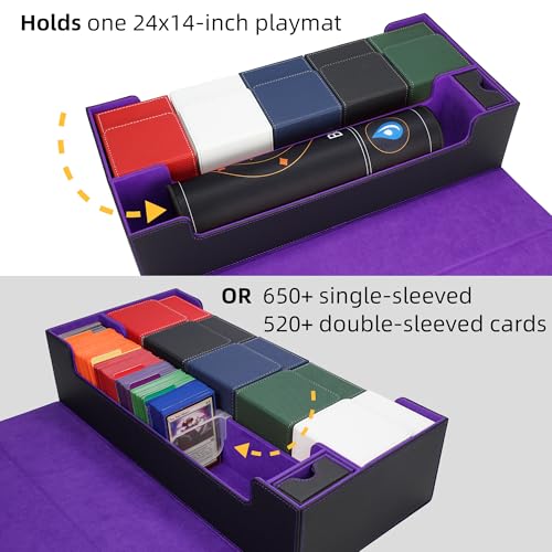 AFIING MTG Deck Box 6 In1 with MTG Playma,Premium Card Storage Box with 5 Pcs MTG Deck Box Holds 2400+ Trading Cards, Large TCG Card Deck Case for Magic Yugioh Sports Cards (Black&Purple) - color: Set Black Purple