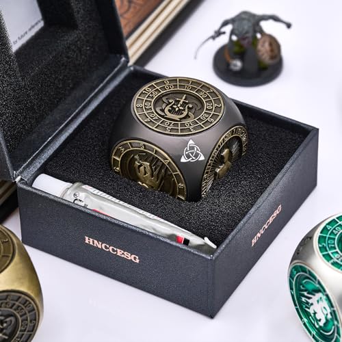7-in-1 메탈 DND 주사위 스피너 큐브, 테이블 탑 RPG용 3D 릴리프, 던전 마스터 및 플레이어를 위한 선물 상자 (블랙 브론즈) - color: 블랙 브론즈