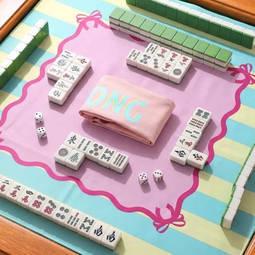 34 Inch Long Mahjong Mat Bag Cute Double Strapped Canvas Drawstring Mahjong Holder Lightweight Outdoor Carrying Bag for Board Games Travel Storage-Mat Not Include(Light Pink,1 Pc) - color: Light Pink, style: Soild