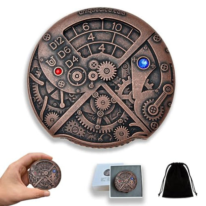 UD Unique Roulette Dice Mechanical Dice Spinner DND Steampunk Metal Dragons D and D Dice Set with TRPG DND Dice 7-in-1 Spinner Metal D&D Dice Set Role Playing Games Players DM Game Masters - color: 02 Bronze