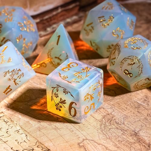 UDIXI Opal Stone DND Dice Dragonfly Gemstone Dice Set D&D for Tabletop Game | Natural Stone, Premium Gift Box, DM Gift, for Dungeons and Dragons Role Playing Games - color: Opal- Dragonfly