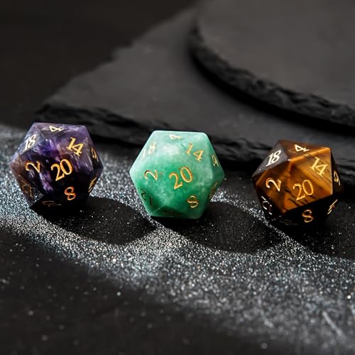 1PCS Gem D20 DND Dice - 25mm 20 Sided CrystalAmethyst D&D Dice for Dungeons and Dragons, RPG, Roleplaying Games MTG Table Games, Handmade Polyhedral Dice (Tiger Eye) - color: D20-tiger Eye