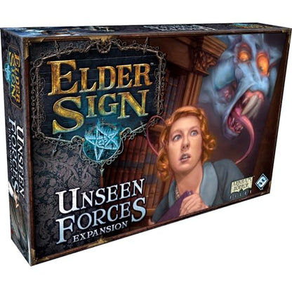 Elder Sign Unseen Forces Board Game EXPANSION - Mystical Blessings, Curses, and New Challenges! Cooperative Dice Adventure, Ages 14+, 1-8 Players, 1-2 Hour Playtime, Made by Fantasy Flight Games