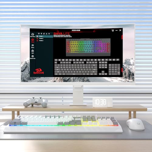 Redragon K525 RGB Backlit 104 Keys Wired Membrane Gaming Keyboard w/ 5 Multimedia Keys & 4 Extra On-Board Macro Keys, Dedicated Media Control, Ergonomic Wrist Rest, Linear Mechanical-Feel Switch - color: White, size: 104 Keys Lite