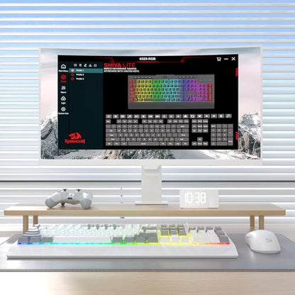 Redragon K525 RGB Backlit 104 Keys Wired Membrane Gaming Keyboard w/ 5 Multimedia Keys & 4 Extra On-Board Macro Keys, Dedicated Media Control, Ergonomic Wrist Rest, Linear Mechanical-Feel Switch - color: White, size: 104 Keys Lite