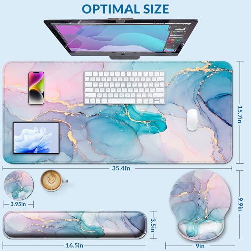 Desk Mat Set Keyboard and Mouse Pad with Wrist Rest Support | Ergonomic,Pain Relief, 4-in-1 Large Big Mousepad Computer Mats,Desk Pad Matt Mats for Desktop Home & Office - color: Q-Marble 1