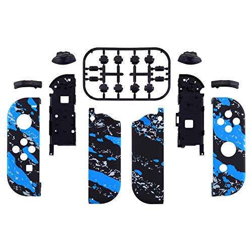 eXtremeRate DIY Replacement Shell Buttons for Nintendo Switch & Switch OLED, Blue Coating Splash Soft Touch Housing with Full Set Button for Joycon Handheld Controller - Console Shell NOT Included - color: Blue Coating Splash