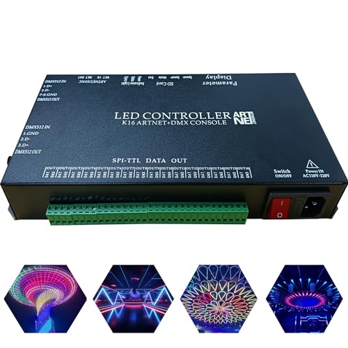 Addressable Led Controller, Programmable RGB Pixel Controller 16 Port 16384 Pixels K16 Artnet Madrix DMX Full Color Ws2812b Ws2812 Ws2811 Light Controller