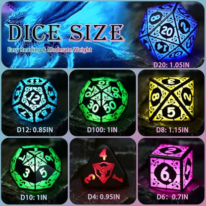 LED DND Dice Set, Light up Dice Rechargeable for RPG DM Gifts, RGB | ZHOORQI D and D Polyhedral Dice with Charging Box, Glow in The Dark Dice Easy Reading for Dungeons and Dragons TTRPG - color: Rgb-shackles