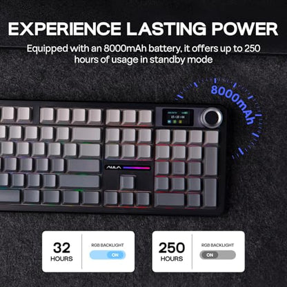 EPOMAKER X Aula F108 PRO Wireless Gaming Keyboard with Screen, 8000mAh Battery, 104 Hot-Swappable and Programmable Keys and Knob, RGB Backlight, for Mac/PC/Android (Black Gradient) - color: Black Gradient