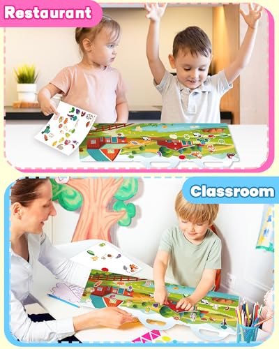 Walenced Reusable Sticker Book for Toddlers, Travel Stickers for Kids, Toddler Craft Activities Toys, Birthday Gifts for Boys & Girls - style: Farm Animal