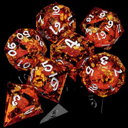 ARUOHHA Liquid Core DND Dice Set, 7pcs Resin Sharp Edged Dragons Dice Role Playing Games, RPG Silver Numbers Red Dungeons Polyhedral Dice with Gift Box D20 D12 D10 D8 D6 D4 - color: Silver Red