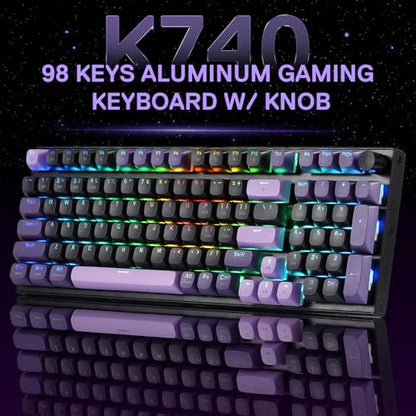 Redragon K740 PRO 98 Keys Wireless RGB Gaming Keyboard, 3-Mode PBT Mechanical Keyboard w/Solid Aluminum Base, Dedicated Knob Control & Hot-Swap Socket, Custom Linear Switch - color: Purple Rain, size: 98 Keys