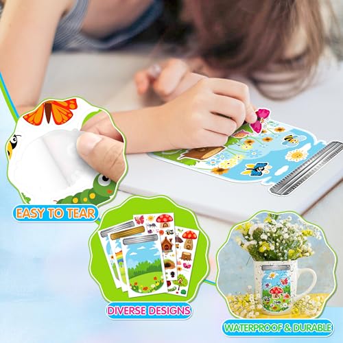 24 Sheets Insect Stickers with Jar Scenes, Make Your Own Bug Jar Stickers, Spring Crafts Activities for Kids Spring Party Decorations Supplies for Kids - style: Bugs Jar 24 Sheets