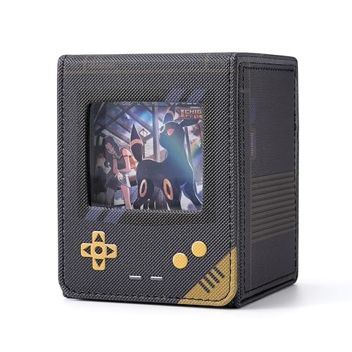 MTG Deck Box with Commander Display Retro Game Console–Style Case (Black) | Fit 120 Single Sleeved Cards, PU Leather Magnetic Trading Card Storage Box with 2 Dividers, Compatible with TCG Magic - color: Black