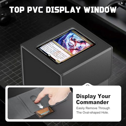 Kabinka MTG Deck Box with Window, Commander Deck Box for Trading Cards, Holds 110+ Double Sleeved Cards, Fits TCG CCG EDH (Black) - color: Black Gray
