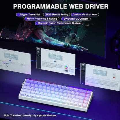 AULA Hero 68 HE 60% Gaming Keyboard Wired, Hall Effect Magnetic Switch Keyboard with Adjustable Actuation, Fast Trigger Mode, 8K Hz Polling Rate, 0.125ms Latency,Side Printed PBT Keycaps, RGB Backlit - color: Purple