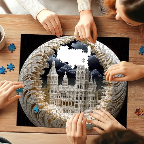 500 Piece Jigsaw Puzzle for Adults, 3D Visual Intricate Cathedral Architecture Design, 500 Pieces Round Puzzle for Adults, Unique Impossible Difficult Hard Challenging Jigsaw Puzzles - color: Circular Cathedral