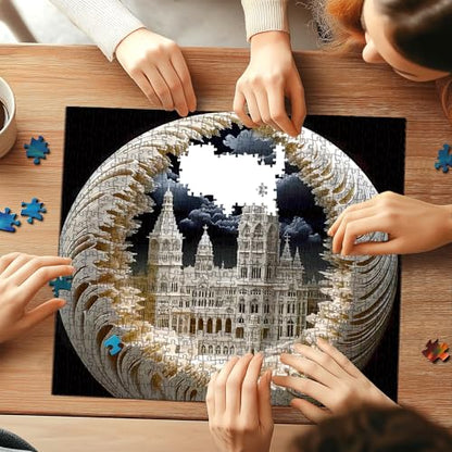 500 Piece Jigsaw Puzzle for Adults, 3D Visual Intricate Cathedral Architecture Design, 500 Pieces Round Puzzle for Adults, Unique Impossible Difficult Hard Challenging Jigsaw Puzzles - color: Circular Cathedral