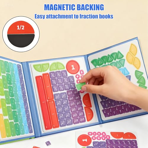 Magnetic Fraction Playook for Kids with 152 Pcs Fractions Magnets Tiles and Disc Set, Math Demonstration Book Learning Toys Fraction Manipulatives for Toddlers