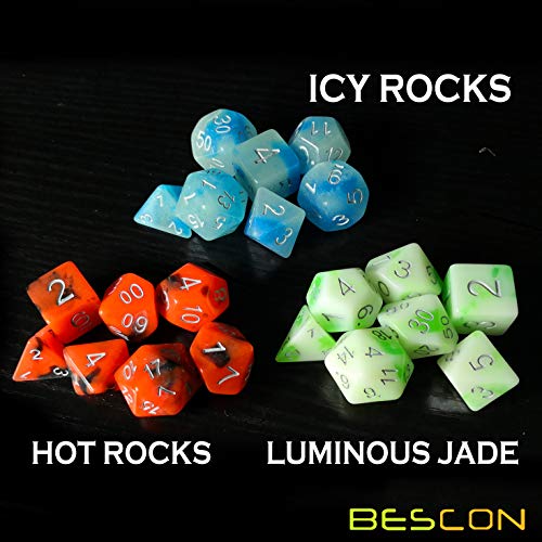 Bescon Glowing Polyhedral RPG Dice Set Luminous Jade, Bescon Glow in Dark Poly Dice Set of 7, DND Role Playing Game Dice - color: Luminous Jade