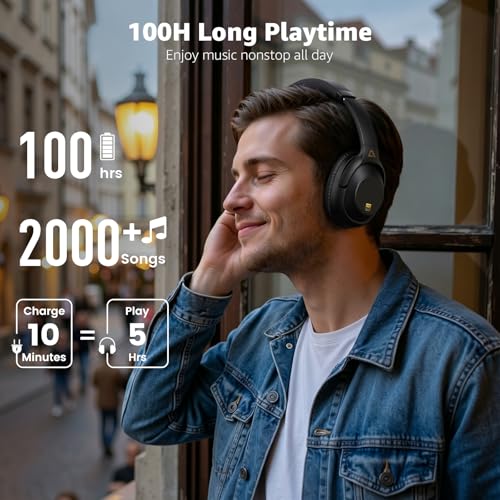 YMOO Noise Cancelling Headphones for Airplane, Wired Wireless ANC Headsets | Bluetooth 6.0 Over Ear Travel Headphones, LDAC Hi-Res Audio, 100H Playtime, Custom EQ via App