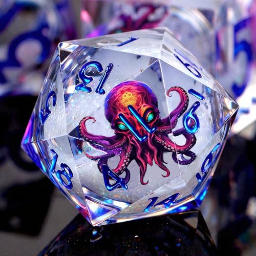 Cthulhu Flowing Sand Ball Liquid Core Resin Dice Set, 7Pcs Sharp Edge D&D Dice for Apply to DND RPG MTG D and D Role Playing Playing Tabletop Games D20 D12 D10 D8 D6 D4 - color: Cthulhu White