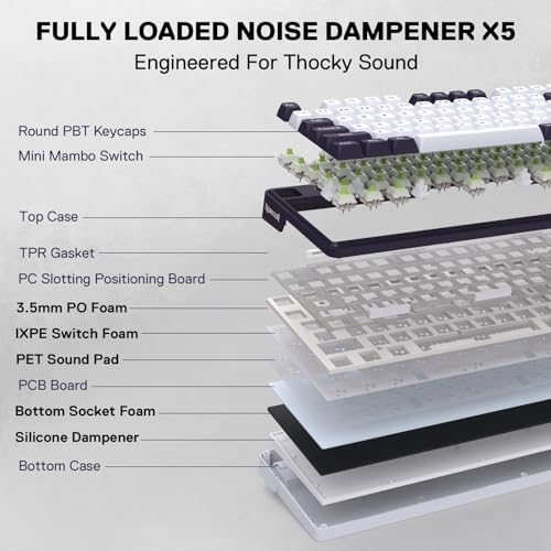 Redragon K745 PRO Wireless Gasket RGB Gaming Keyboard, 108 Keys Mechanical Keyboard w/Extra 4 Hotkeys, Hot-Swap Socket, 5-Layer Noise Dampening, See-Through Round PBT Keycaps, Mint Mambo Switch - color: Abyssal Blue, size: 108 Keys