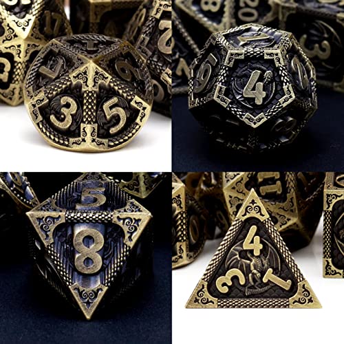 PJOY D&D Dice Set Dragon Metal DND Dice Set Antique Bronze with Case for RPG Role Playing Games Compatible with Dungeons and Dragons Gift TTRPG - color: Antique Bronze