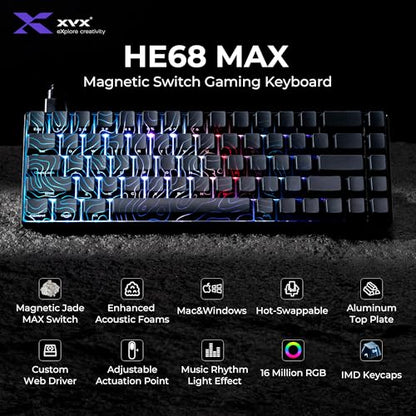 XVX HE68 Max Rapid Trigger Keyboard 60% Percent,Hall Effect Keyboard with Gateron Magnetic Jade Max Switch,CNC Aluminum Frame Custom Mechanical Key Board for PC/Laptop/Xbox/PS4/PS5, Black Phantom - color: Max, Phantom