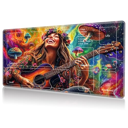 Playmat for MTG, Game Play Mat for MTG TCG 24 x 14 inches Trading Card Game Playmats with Zones Non-Slip Rubber Base and Stitched Mousepad Desk Mats, Beautiful Woman Guitar - color: Beautiful Woman Guitar, size: Zones