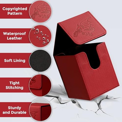 Card Deck Box with 2 Dividers, MTG Commander Deck Box Holds 100+ Double-Sleeved Cards, Leather Magnetic Deck Case Compatible with Magic TCG CCG Cards, Red/Dragon - color: 4. Red,Dragon 01, size: 100 Double-sleeved Cards Vertical