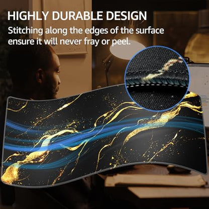 KTRIO Large Gaming Mouse Pad, Desk Mat, 31.5 x 15.7 in Black Gold, XXL | Smooth Micro-Weave Surface, Artistic Pattern Design, Non-Slip Rubber Base, Durable Stitched Edges, Office & Home Use - color: Black Gold, size: 31.5l X 15.7w Inches