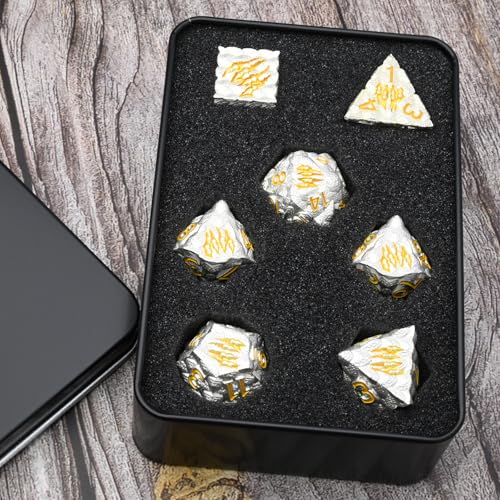 Dragon Scale Metal Dice Set-Dragon Claw,with Gift Metal Box for TTRPG Tabletop Gaming,Dungeon Masters,RPG Adventures(White) - color: White