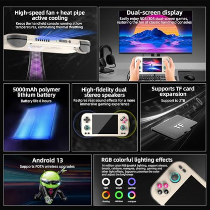 Anbernic RG 476H Retro Handheld Game Console RG 476H Retro Game Console 4.7 inch IPS Multi-Touch Screen Android 13 Unisoc T820 Processor RG476H Support 1080p DP Output WiFi Bluetooth Gray