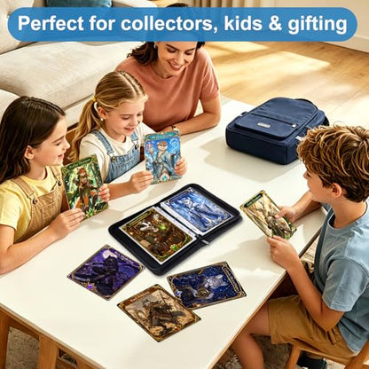 WITHYU Jumbo Card Binder, 5.4 x 7.4 Inch 3-Ring Trading Card Album with Zipper, Holds Oversized Jumbo Cards, 40 Removable Sleeves with 80 Pockets, Waterproof PU Leather Collector Binder, Black - color: 5.4x7.4-black