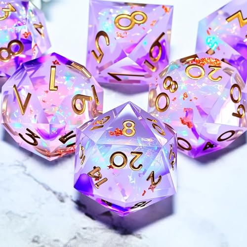 Dungeons and Dragons dice Set DND, polyhedral D&D Resin dice Set, Suitable for Role-Playing dice Game RPG Pathfinder DND dice Set - color: Colorful Purple Gold Lettering
