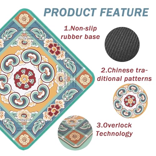 Green Mahjong Mat for Table, American Mahjong Mat with Printed Rules, 31.5x31.5 in, Anti-Slip, Noise-Reducing Table Cover with Carrying Bag for Mahjong, Poker, Dominoes and Card Games - color: Sage Green