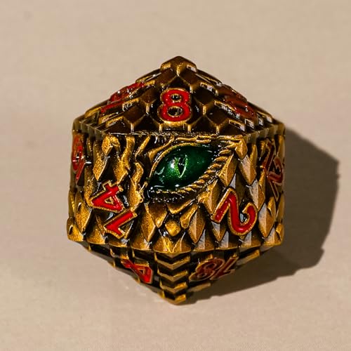 Metal Dice Set D&D,7 PCS Dragon Scale Metallic DND Dice Set,Dragon Eye Metal Dice with Gift Metal Box for Dungeons and Dragon Tabletop Game (Yellow Dragon Scale & Green Eye) - color: Yellow Dragon Scale & Green Eye