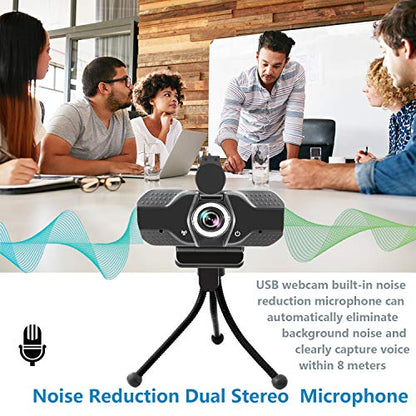 1080P Full HD Webcam,2 Mics, 110° Wide Angle Web Cam,Plug & Play USB Camera,Auto Light Correction, Noise Reduction,Privacy Cover & Tripod, for Laptop/Desktop/PC/Mac,with Zoom/Skype/Teams/Streaming