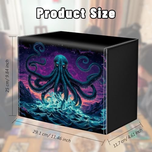 DEGDFSGR Card Game Storage Box for TCG MTG Commander Deck Box MTG Card Box Organizer Trading Card Case Magnetic Closure Creative Pattern Up to 2400 Cards, Giant Octopus In Neon Sunset - color: Giant Octopus In Neon Sunset