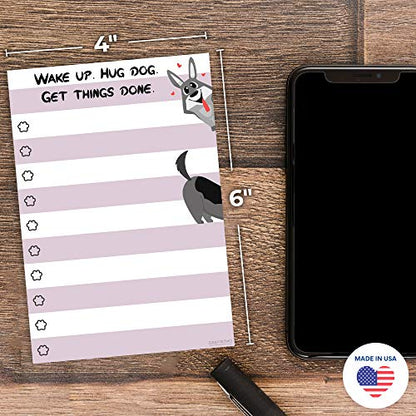 Dog Notepad Small to Do List Sticky Notes | Wake Up Hug Dog Get Things Done | Dog Lover Humor Add to Note Cards, Notebook Notepad | 50 Pages 4x6 by DAILY RITMO - size: Dog Hugs